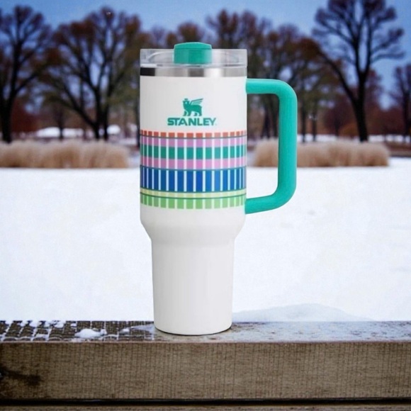Stanley White and Green Striped Thermos - Picture 6 of 7